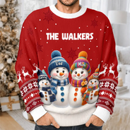 Christmas,Cozy,Family,Icon - Family Snowmen 3D Effect - Personalized Unisex Ugly Sweater