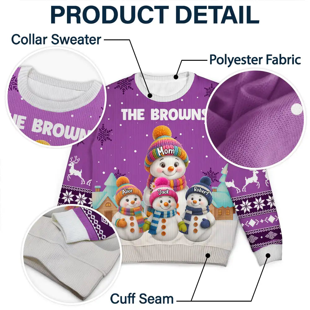 Christmas,Cozy,Family,Icon - Family Snowmen 3D Effect - Personalized Unisex Ugly Sweater