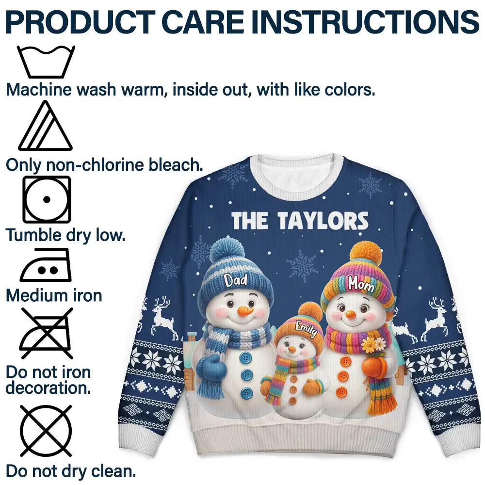 Christmas,Cozy,Family,Icon - Family Snowmen 3D Effect - Personalized Unisex Ugly Sweater
