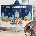 Adorable,Christmas,Gift For Grandma,Icon - My Grandkids Snowmen 3D Effect - Personalized Wearable Hooded Blanket