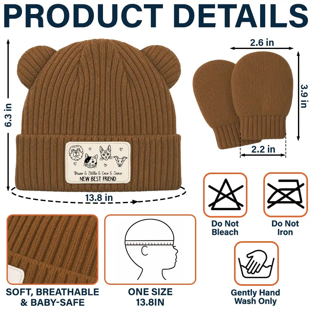 Adorable,Pet Mom,New Baby,Christmas,Gift For Mother,Pet Lovers,Vector - Dog Cat New Best Friend New Baby - Personalized Baby Beanie And Mittens