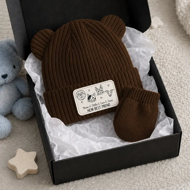 Adorable,Pet Mom,New Baby,Christmas,Gift For Mother,Pet Lovers,Vector - Dog Cat New Best Friend New Baby - Personalized Baby Beanie And Mittens