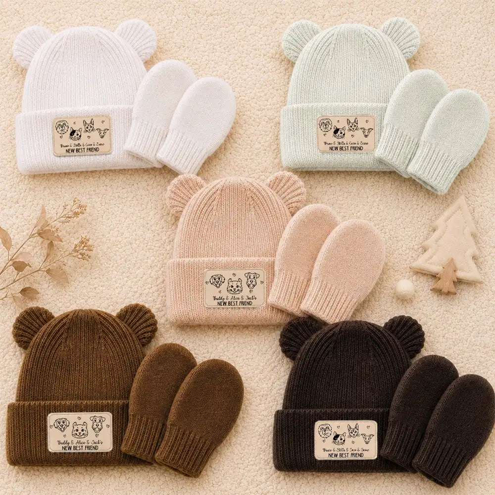 Pet New Best Friend Baby Shower Gifts For New Mom New Dad New Baby - Personalized Baby Beanie And Mittens