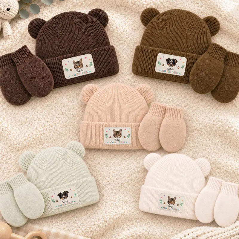 Adorable,New Baby,Christmas,Custom Photo,Pet Lovers,Cut-Face Photo - Custom Photo Pet New Best Friend Baby Shower Gifts For New Mom New Dad New Baby - Personalized Baby Beanie And Mittens