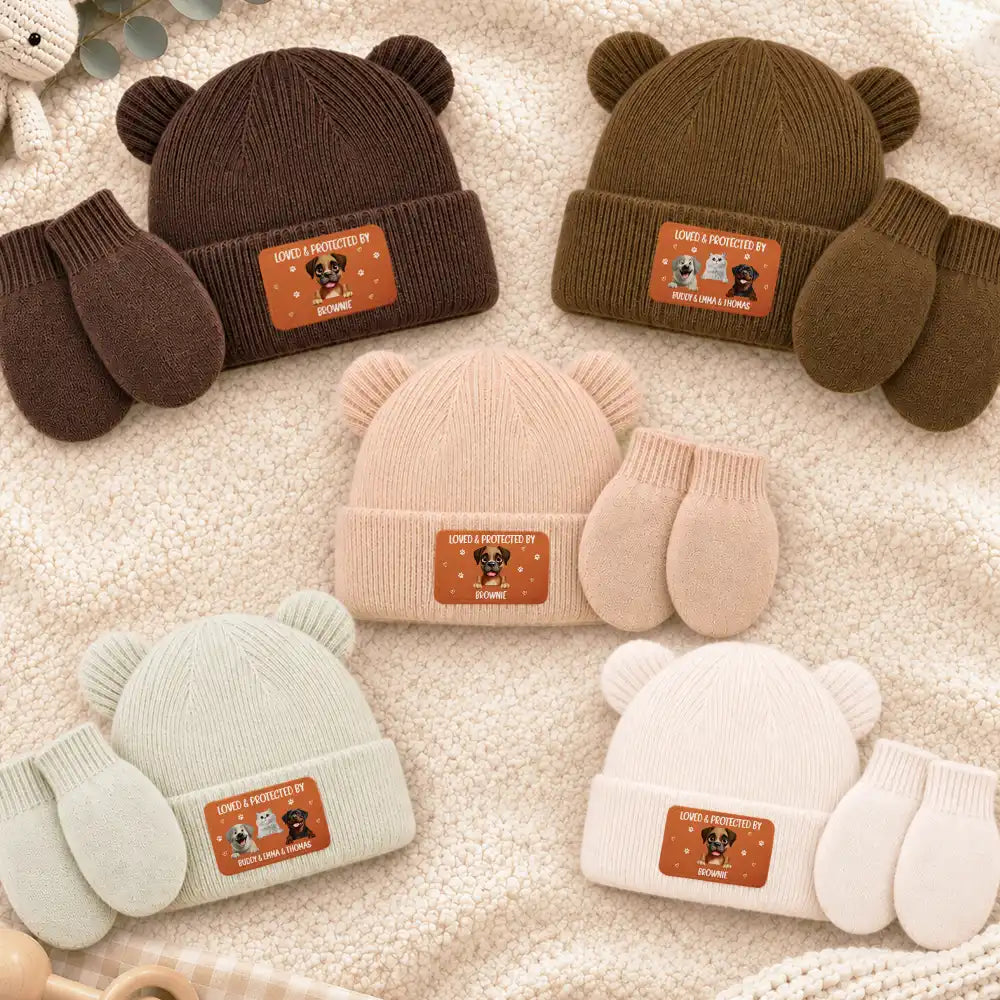 Adorable,New Baby,Christmas,Pet Lovers,Vector - 3D Effect Pet New Best Friend Baby Shower Gifts For New Mom New Dad New Baby - Personalized Baby Beanie And Mittens