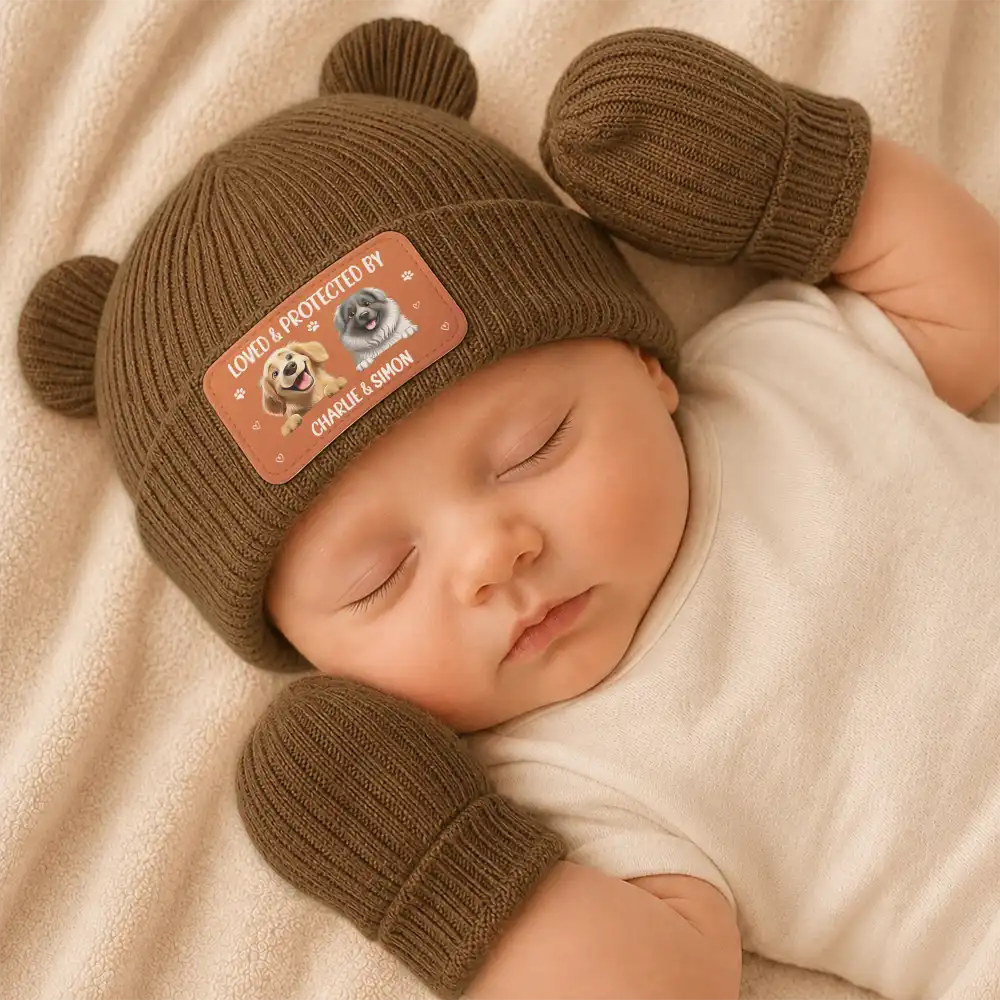 Adorable,New Baby,Christmas,Pet Lovers,Vector - 3D Effect Pet New Best Friend Baby Shower Gifts For New Mom New Dad New Baby - Personalized Baby Beanie And Mittens