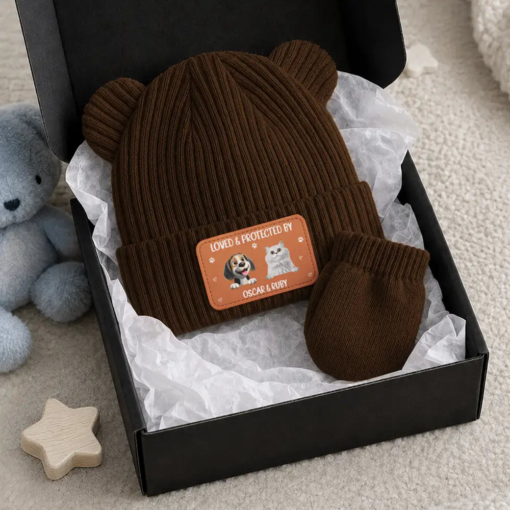 Adorable,New Baby,Christmas,Pet Lovers,Vector - 3D Effect Pet New Best Friend Baby Shower Gifts For New Mom New Dad New Baby - Personalized Baby Beanie And Mittens