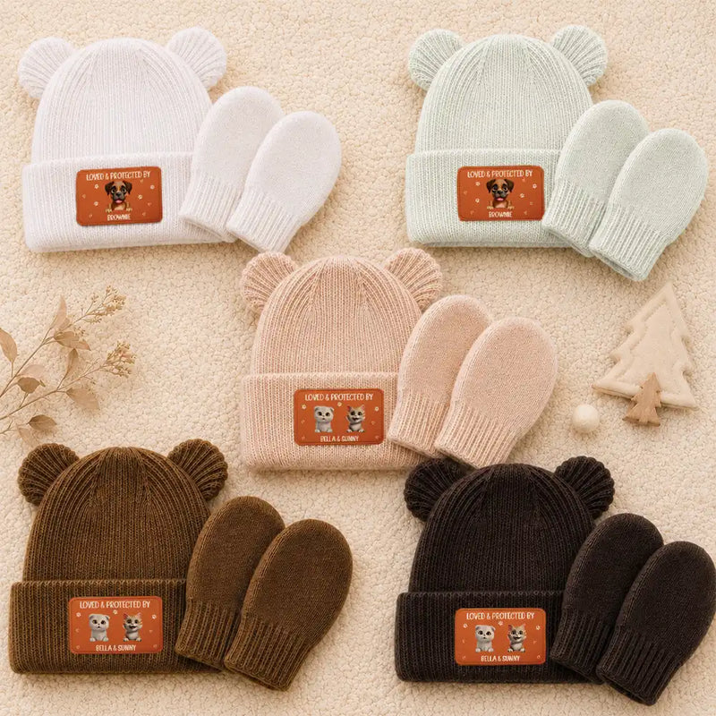 Adorable,New Baby,Christmas,Pet Lovers,Vector - 3D Effect Pet New Best Friend Baby Shower Gifts For New Mom New Dad New Baby - Personalized Baby Beanie And Mittens