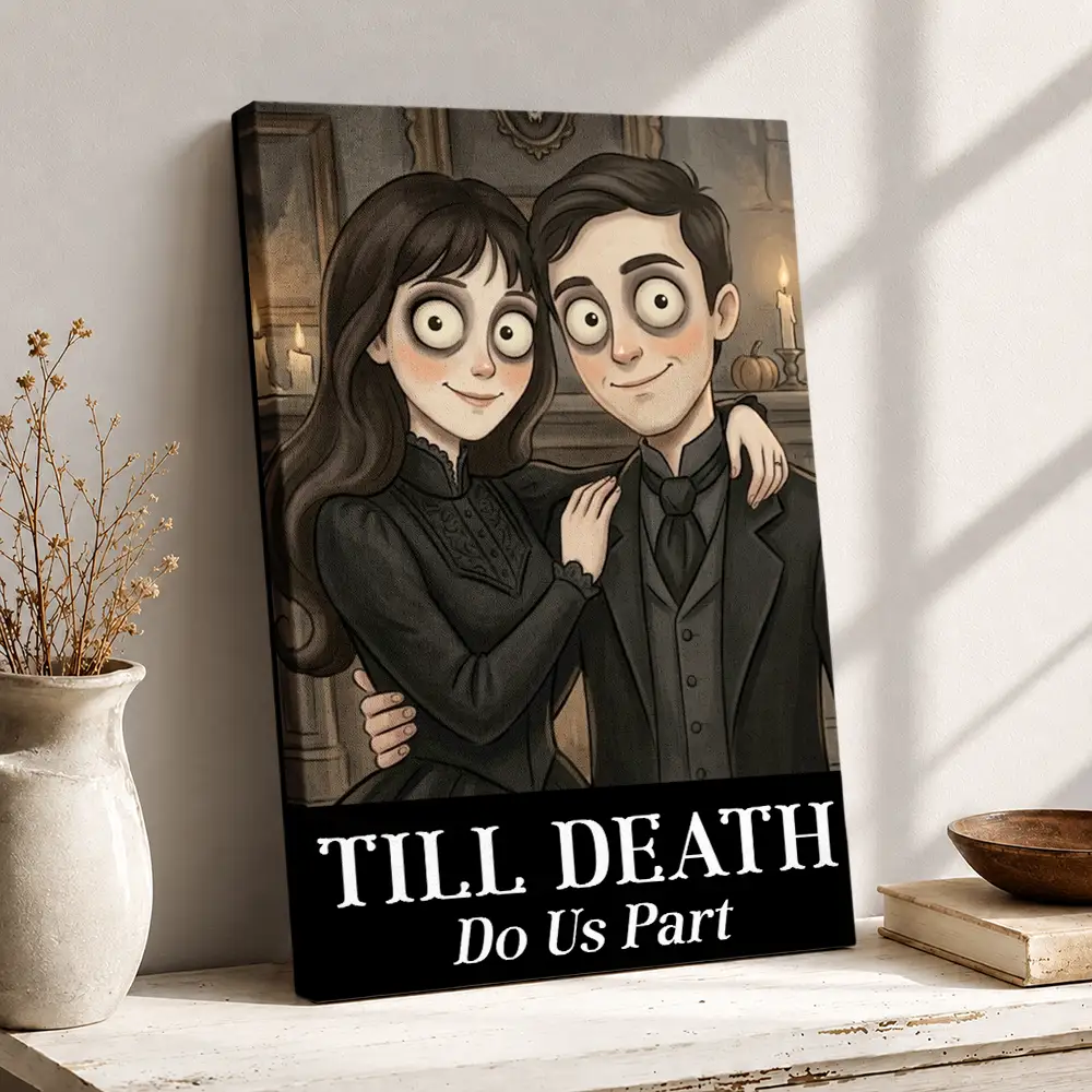 Art Design,Halloween,Romantic,Gift For Couples,Photo - Gothic Portrait Art - Custom Photo Gothic Portrait Art Couple Till Death Do Us Part - Personalized Poster