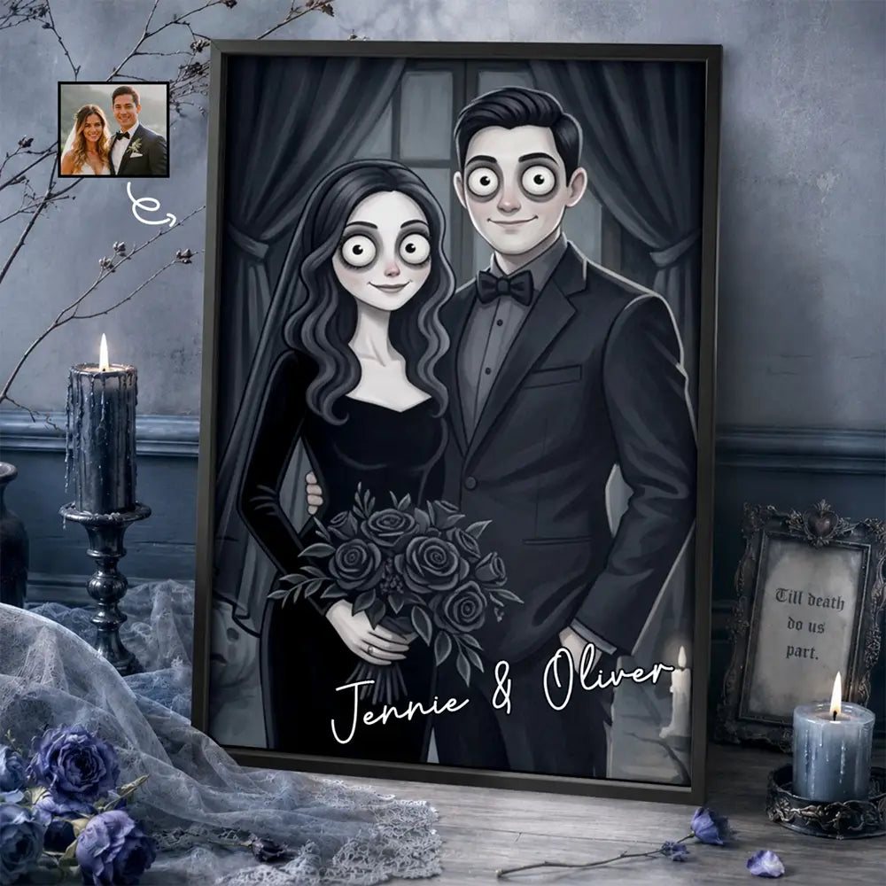 Art Design,Anniversary,Halloween,Romantic,Gift For Couples,Photo - Gothic Portrait Art - Custom Photo Gothic Portrait Art Couple Spooky Halloween - Personalized Poster