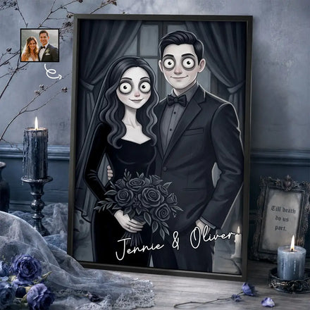Custom Photo Gothic Portrait Art Couple Spooky Halloween - Personalized Poster