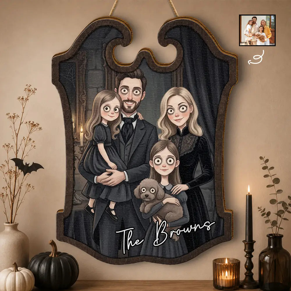 Custom Photo Gothic Portrait Art Family Spooky Halloween - Personalized Custom Shaped Wood Sign