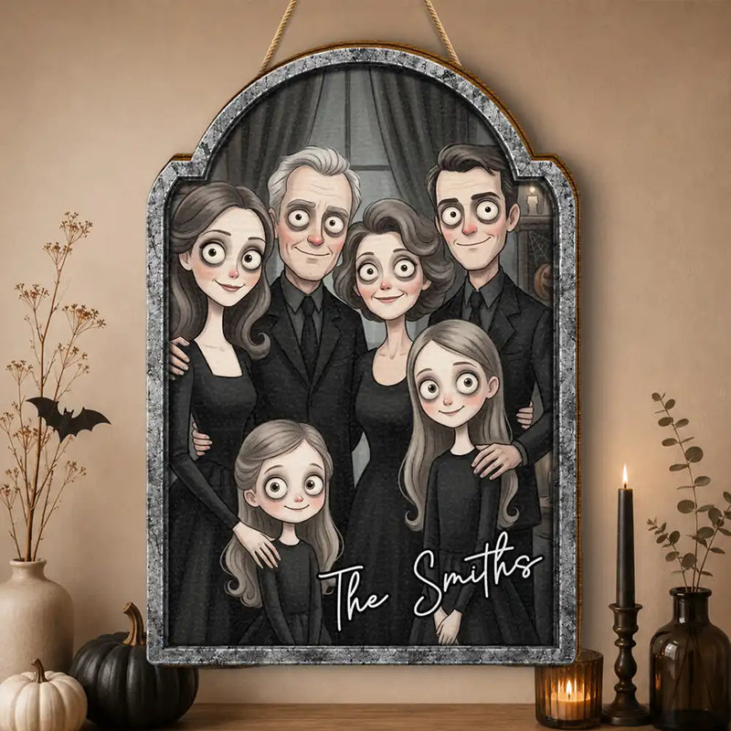 Adorable,Art Design,Halloween,Family,Photo - Gothic Portrait Art - Custom Photo Gothic Portrait Art Family Spooky Halloween - Personalized Custom Shaped Wood Sign
