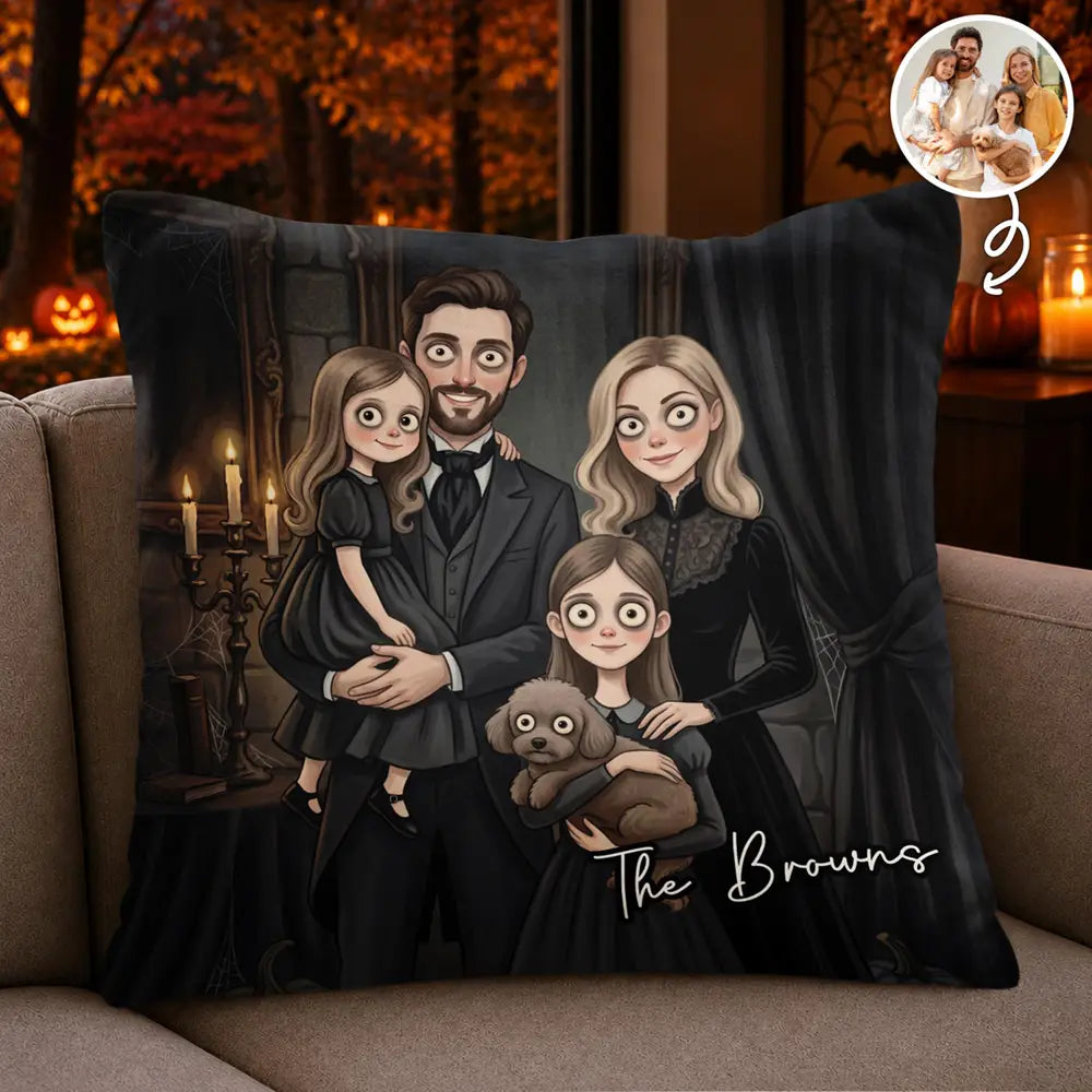 Adorable,Art Design,Halloween,Family,Photo - Gothic Portrait Art - Custom Photo Gothic Portrait Art Family Spooky Halloween - Personalized Pillow