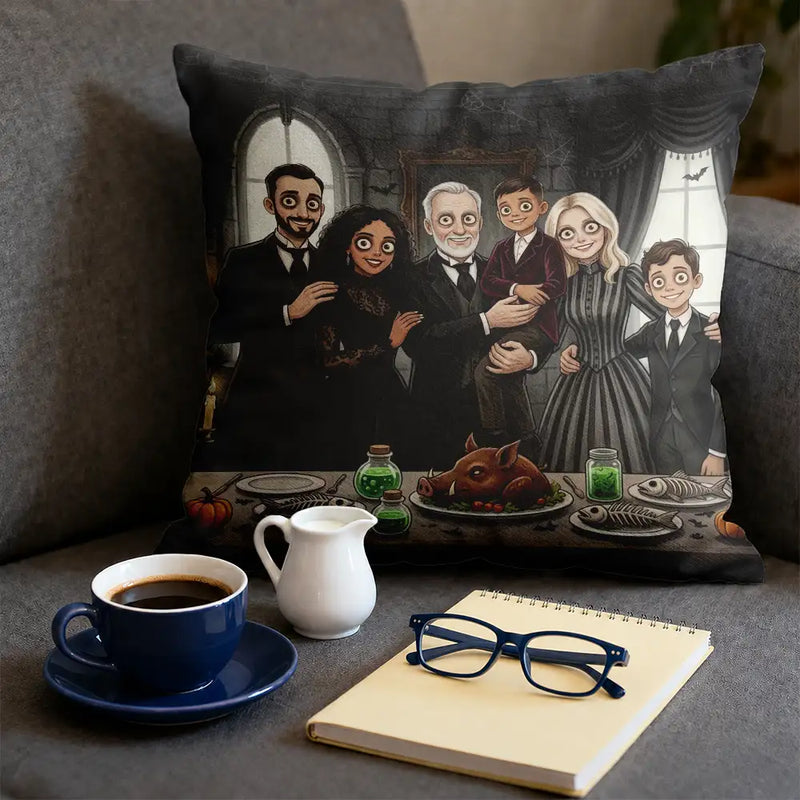 Adorable,Art Design,Halloween,Family,Photo - Gothic Portrait Art - Custom Photo Gothic Portrait Art Family Spooky Halloween - Personalized Pillow
