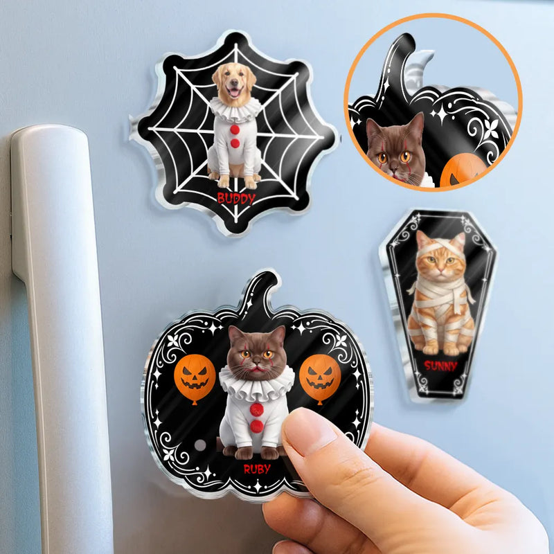 Art Design,Playful,Halloween,Pet Lovers,Photo - Halloween Theme Accessories 3D Cartoon - Custom Photo 3D Halloween Themed Pet Spooky Costume Portrait - Personalized Acrylic Magnet