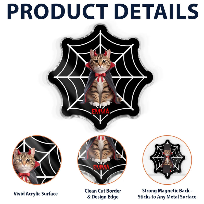 Art Design,Playful,Halloween,Pet Lovers,Photo - Halloween Theme Accessories 3D Cartoon - Custom Photo 3D Halloween Themed Pet Spooky Costume Portrait - Personalized Acrylic Magnet