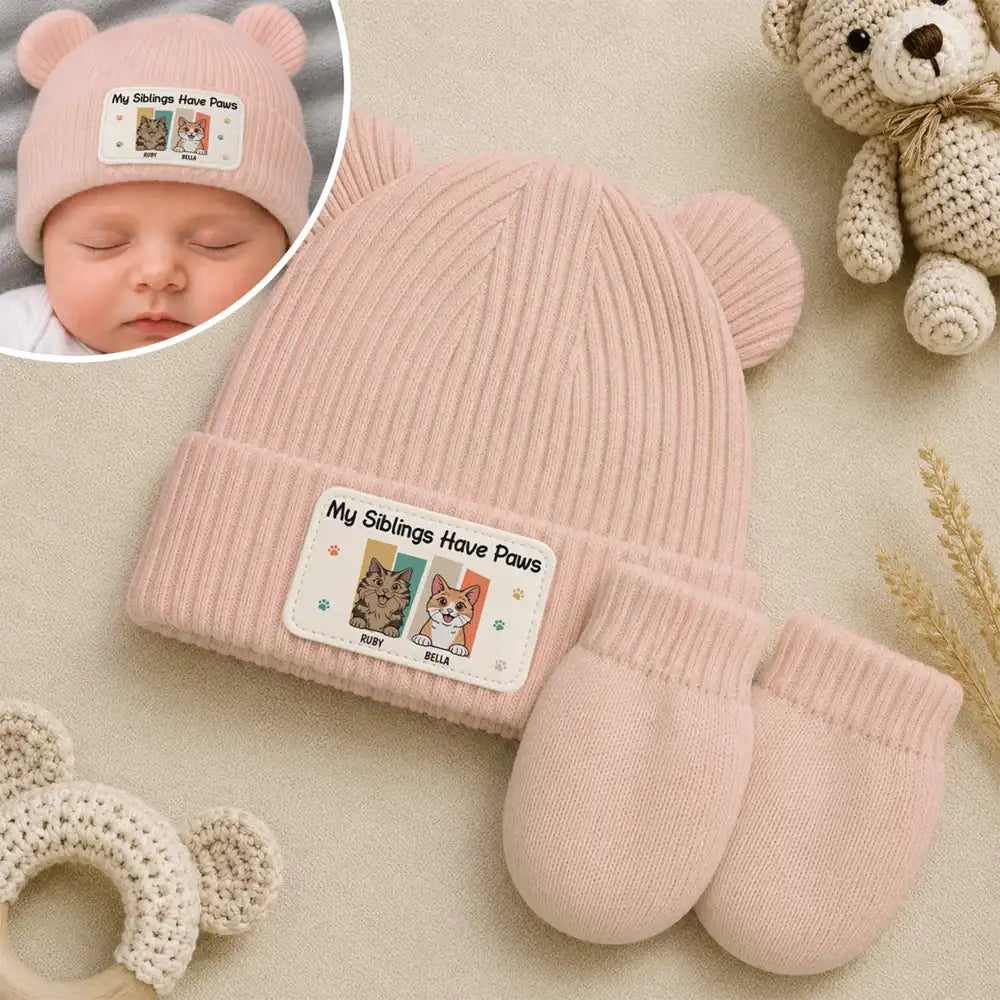 Pet Mom,New Baby,Playful,Christmas,Gift For Mother,Pet Lovers,Vector - My Siblings Haves Paws Baby Shower Gifts For New Mom New Dad New Baby - Personalized Baby Beanie And Mittens