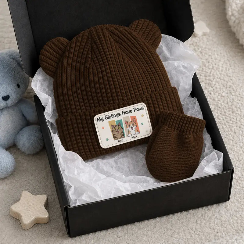 Pet Mom,New Baby,Playful,Christmas,Gift For Mother,Pet Lovers,Vector - My Siblings Haves Paws Baby Shower Gifts For New Mom New Dad New Baby - Personalized Baby Beanie And Mittens