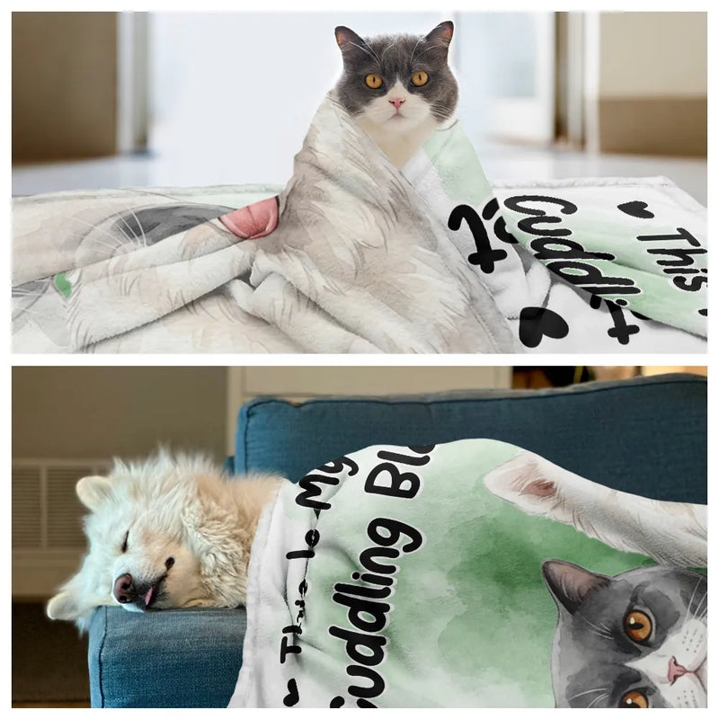 Art Design,Dog Mom,Playful,Christmas,Gift For Mother,Pet Lovers,Photo - Watercolor - Remove BG - Custom Photo Realistic Watercolor Art Our Cuddling Blanket Pet Mom - Personalized Fleece Blanket, Sherpa Blanket