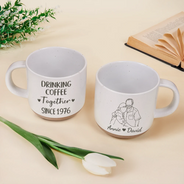 Art Design,Anniversary,Christmas,Old Couples,Romantic,Gift For Couples,Photo - Faceless Outline Sketch - Custom Photo Faceless Outline Sketch Couple Anniversary Drinking Coffee Together - Personalized Pottery Mug