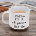 Art Design,Anniversary,Christmas,Old Couples,Romantic,Gift For Couples,Photo - Faceless Outline Sketch - Custom Photo Faceless Outline Sketch Couple Anniversary Drinking Coffee Together - Personalized Pottery Mug
