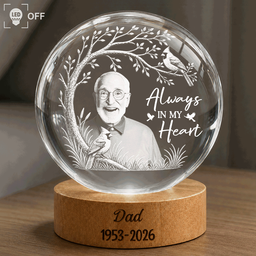 Memorial Loved One,Gift For Father,Christmas,Custom Photo,Sympathetic,Memorial,Remove BG Photo - Custom Photo Memorial Always In Our Heart - Personalized Crystal Globe Lamp