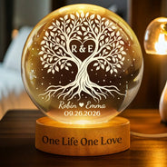Anniversary,Christmas,Romantic,Gift For Couples,Icon - One Life One Love Couple Anniversary Tree Of Love - Personalized Crystal Globe Lamp