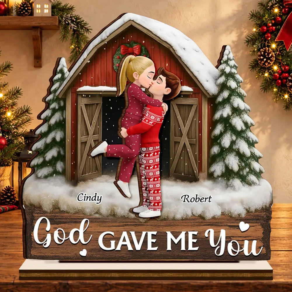Anniversary,Christmas,Romantic,Gift For Couples,Vector - God Gave Me You Couple Anniversary Christmas Gift - Personalized Custom Shaped Wooden Plaque