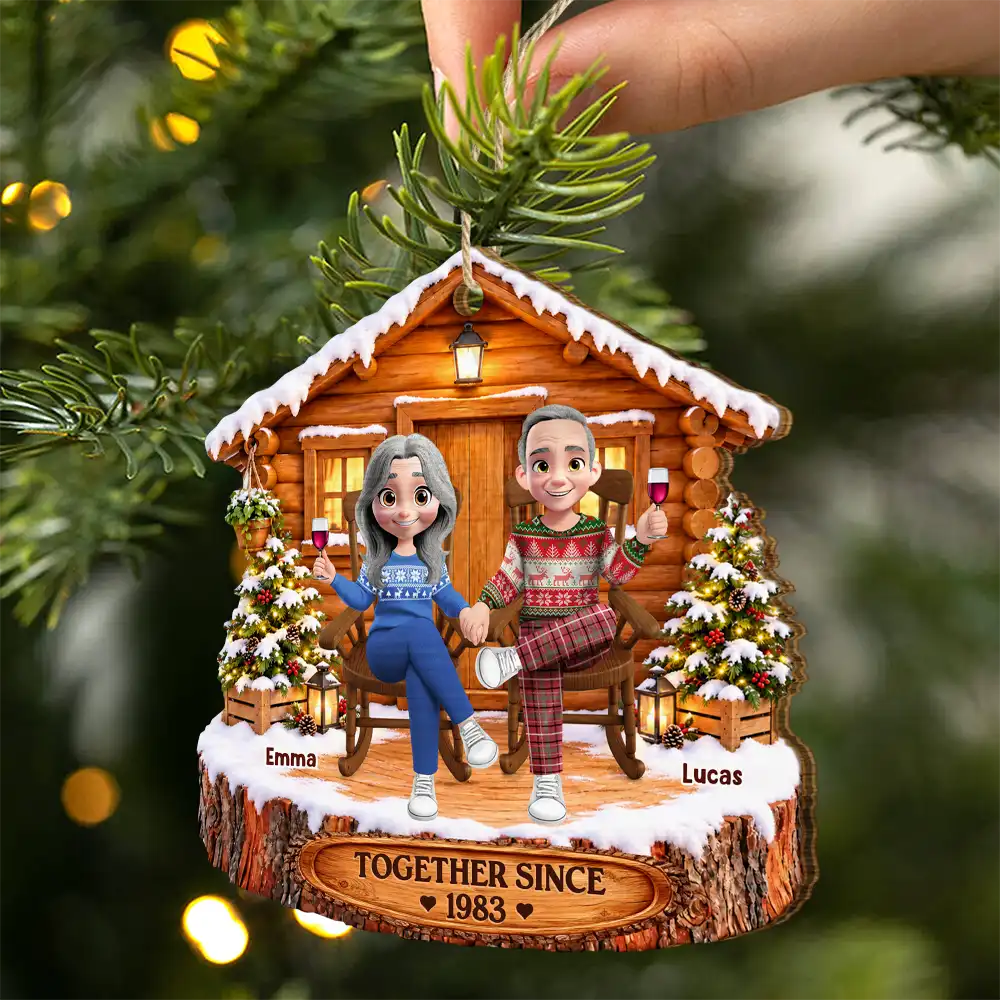 Christmas,Old Couples,Romantic,Gift For Couples,Vector - Couple Growing Old Together Since Anniversary Gift - Personalized Custom Shaped Wooden Ornament