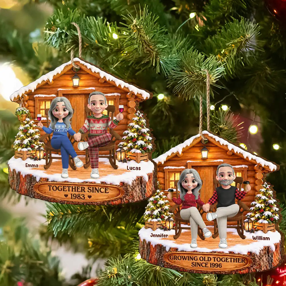Christmas,Old Couples,Romantic,Gift For Couples,Vector - Couple Growing Old Together Since Anniversary Gift - Personalized Custom Shaped Wooden Ornament