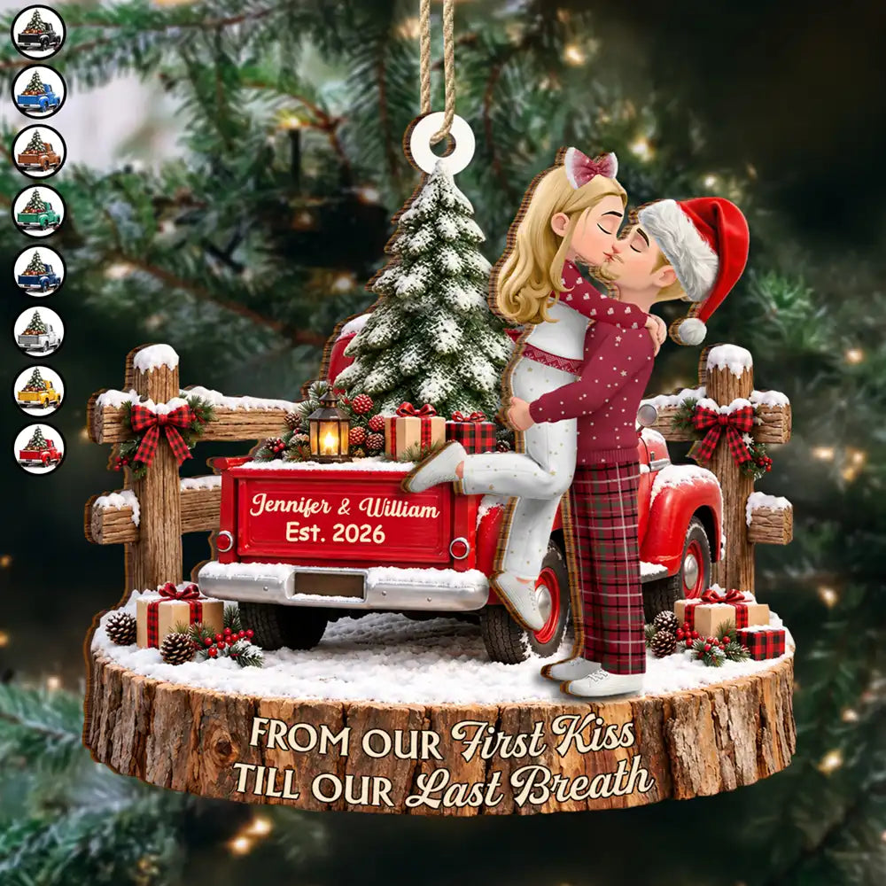 Anniversary,Christmas,Romantic,Gift For Couples,Vector - Farmhouse Romantic Couple From Our First Kiss - Personalized 2-Layered Wooden Ornament