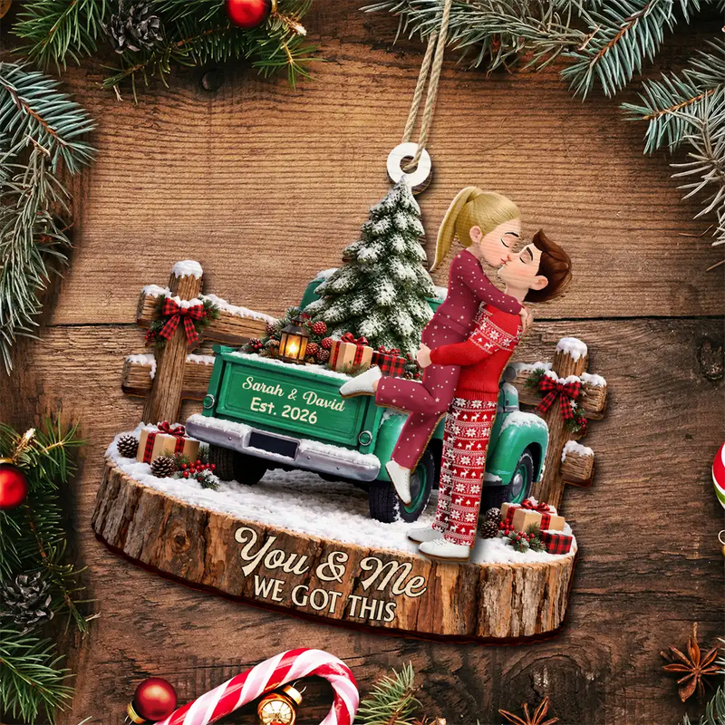 Anniversary,Christmas,Romantic,Gift For Couples,Vector - Farmhouse Romantic Couple From Our First Kiss - Personalized 2-Layered Wooden Ornament