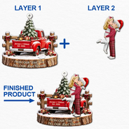 Anniversary,Christmas,Romantic,Gift For Couples,Vector - Farmhouse Romantic Couple From Our First Kiss - Personalized 2-Layered Wooden Ornament