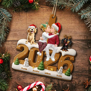Pet Couple,Christmas,Romantic,Pet Lovers,Gift For Couples,Vector - Pet Couple Lovely Christmas Keepsake - Personalized Custom Shaped Wooden Ornament