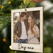 Christmas,Custom Photo,Romantic,Gift For Couples,Upload Full Photo - Custom Photo Couple Anniversary One Day Or Day One - Personalized Wooden Ornament