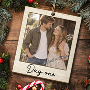 Christmas,Custom Photo,Romantic,Gift For Couples,Upload Full Photo - Custom Photo Couple Anniversary One Day Or Day One - Personalized Wooden Ornament