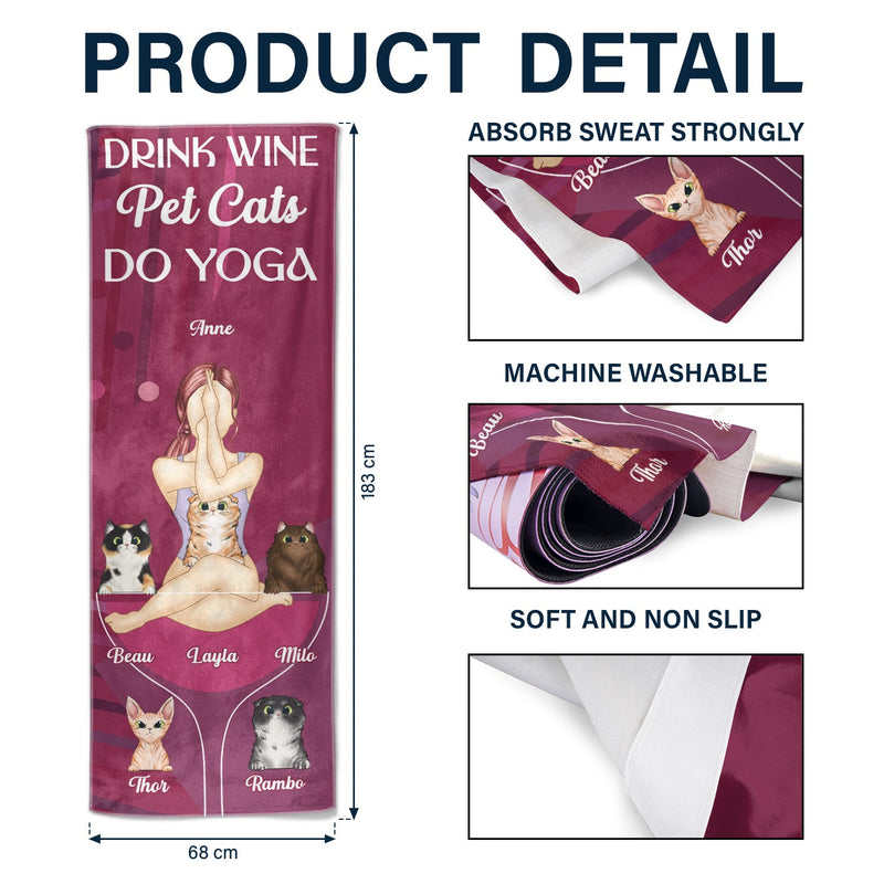 Yoga Drink Wine Pet Cats - Gift For Cat Mom - Personalized Yoga Towel