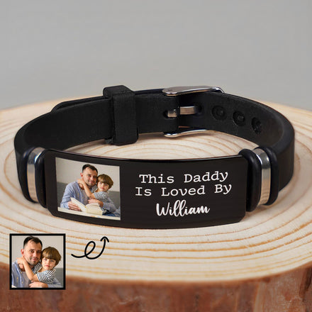 Custom Photo I Love You Daddy - Gift For Father - Personalized Wristband Bracelet