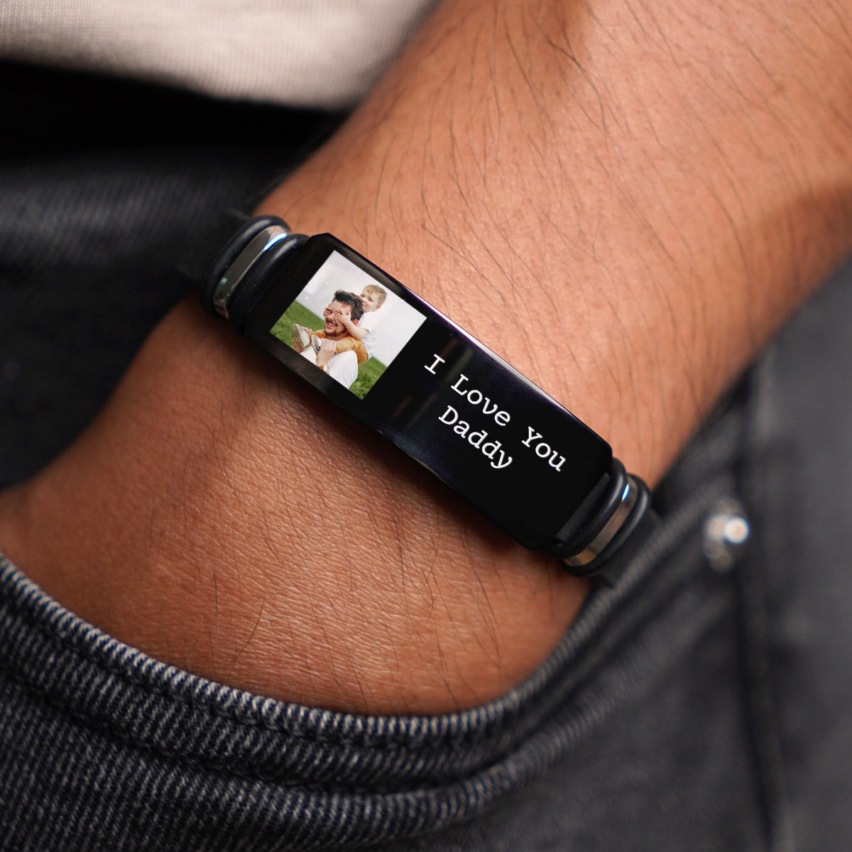 Custom Photo I Love You Daddy - Gift For Father - Personalized Wristband Bracelet