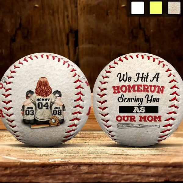 We Hit A Homerun Scoring As Our Mom - Personalized Baseball, Softball