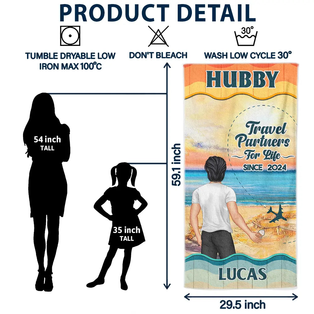Beach Couple Travel Partners For Life - Personalized Beach Towel