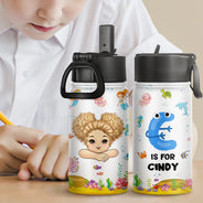 Unicorn Dino Mermaid Elephant School Kid's Name - Personalized Kids Water Bottle