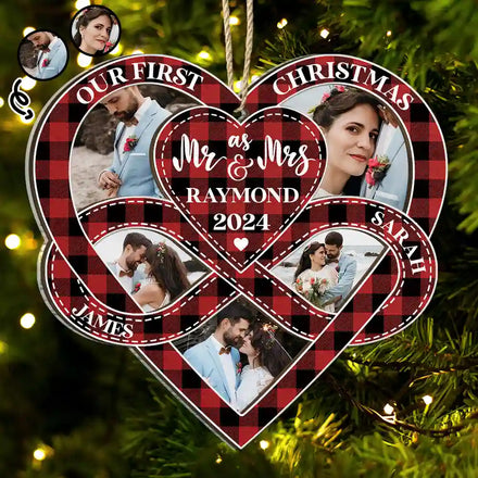 Custom Photo First Christmas As Mr & Mrs - Personalized 2-Layered Mix Ornament