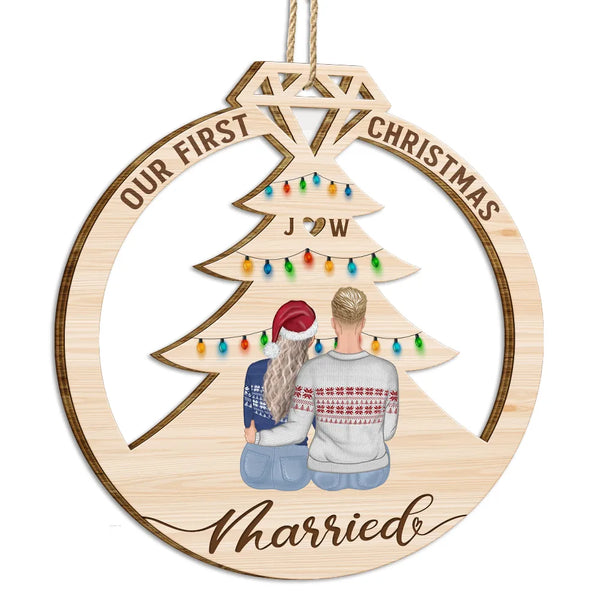 Our First Christmas Married - Personalized Wooden Cutout Ornament