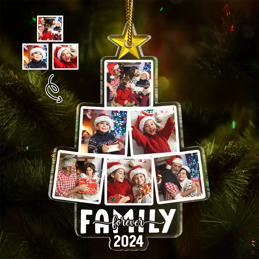 Family, Gift For Bestie - Custom Photo Christmas Family Tree Photo - Personalized Custom Shaped Acrylic Ornament