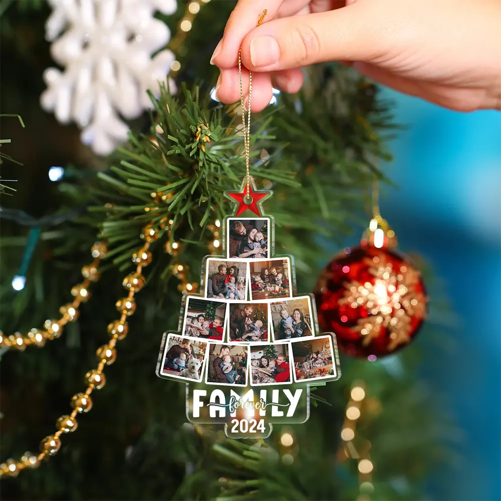 Family, Gift For Bestie - Custom Photo Christmas Family Tree Photo - Personalized Custom Shaped Acrylic Ornament