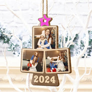 Family - Custom Photo Family Christmas Tree - Personalized Custom Shaped Wooden Ornament
