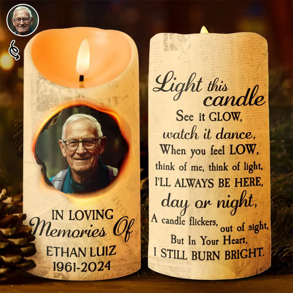 Memorial - Custom Photo I Still Burn Bright - Personalized Flameless LED Candle
