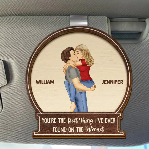 Gift For Couples,Gift For Husband,Gift For Wife,Gift For Boyfriend,Gift For Girlfriend,Happy - Kissing Couple Best Thing On The Internet - Personalized Custom Shaped Car Visor Clip